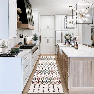 Area Rug Machine Washable Vintage Trellis Accent Rugs Non Slip Backing Geometric Rug Low Pile Farmhouse Distressed Indoor Carpet - 1 of 4