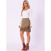 Allegra K Women's Faux Suede Stretch Fringe Trim High Waist Vintage Mini Skirt - 4 of 4