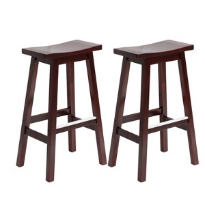 FDW Bar Stool Wood Classic 24/30 Inch Saddle Seat Kitchen Bar Stool Set of 2 Bar Stool with Footrests Wooden Counter Height Stools for Home - 1 of 4