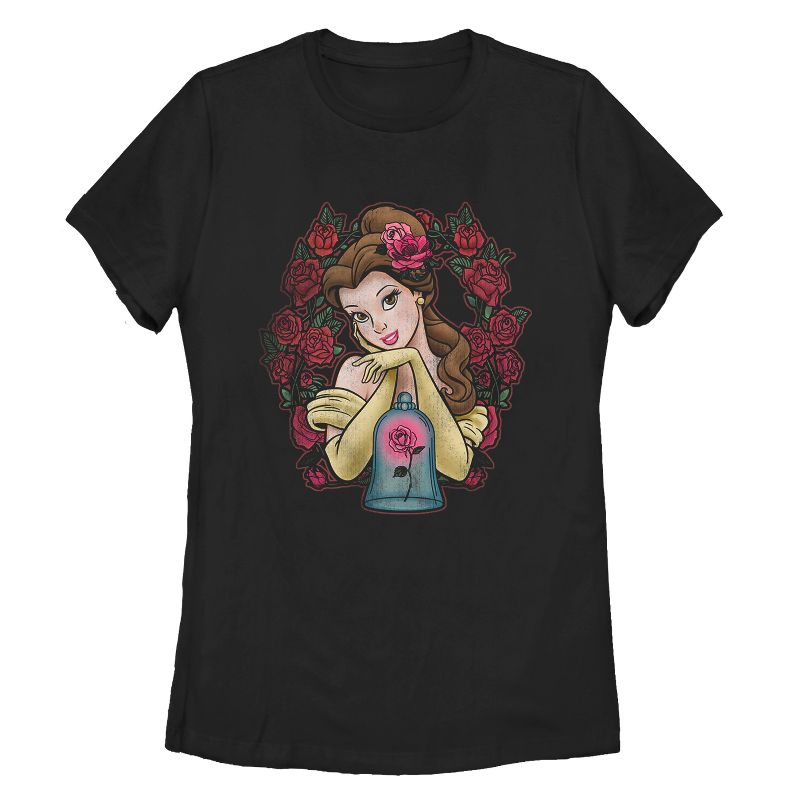 Women's Beauty and the Beast Belle Rose Wreath T-Shirt, 1 of 4