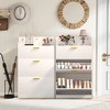 VECELO Shoe Cabinet with 2 Flip Drawers, Freestanding Narrow Hidden Storage Organizer with Hooks for Entryway or Hallway, Black/White - 4 of 4
