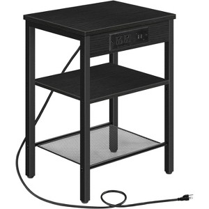 End Table with Charging Station and USB Ports, 3-Tier Nightstand with Adjustable Shelf - 1 of 4