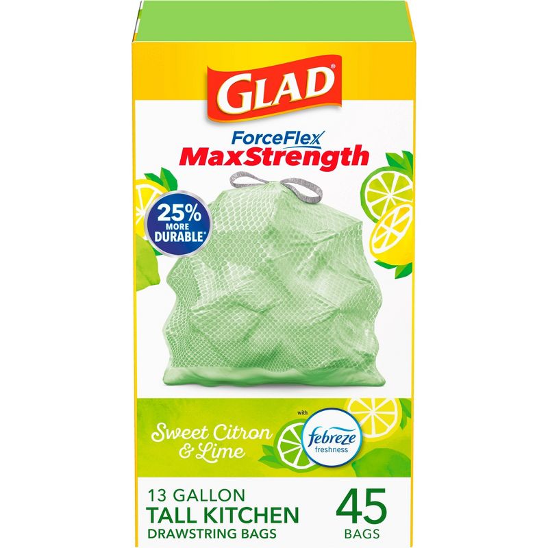 Glad ForceFlex MaxStrength Tall Kitchen Drawstring Trash Bags - Febreze Sweet Citron &#38; Lime - 13 Gallon/45ct, 6 of 17