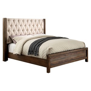 Alva Transitional Tufted Wingback Queen Bed Rustic Natural Tone - Sun & Pine, Brown