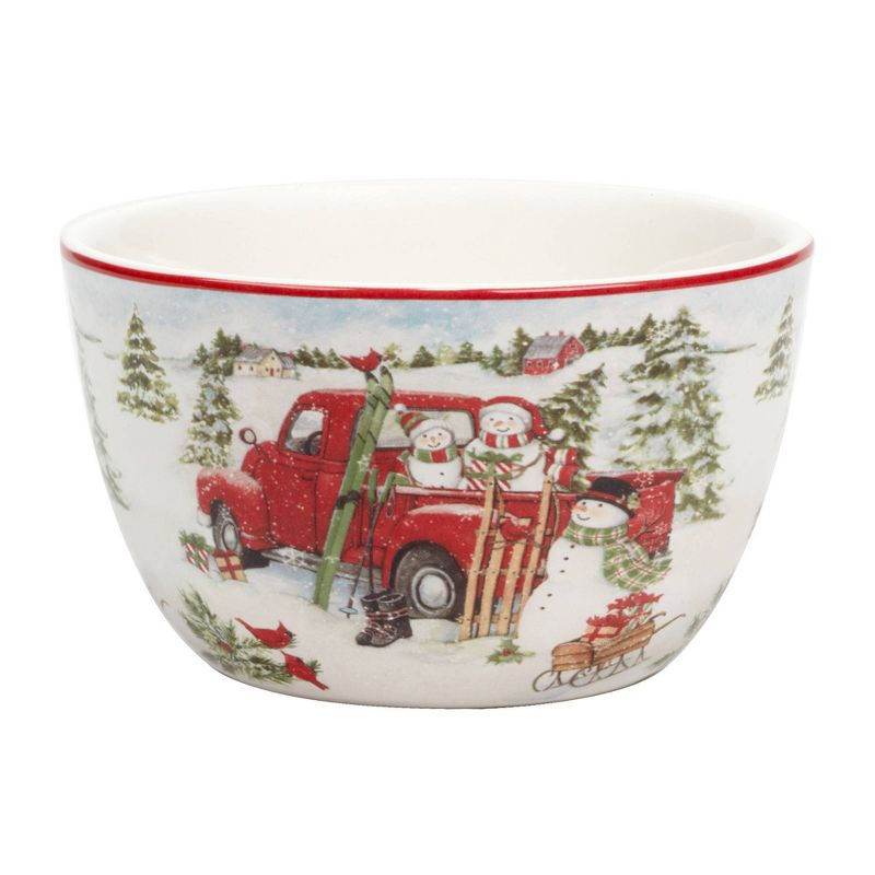 Set of 4 Red Truck Snowman Dining Ice Cream Bowls - Certified International, 6 of 8