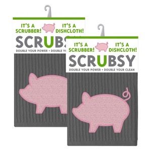 2 in 1 Dishcloth with Scrubber Set of 2 Gray - Mu Kitchen, Pink
