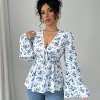Coolmee Women's Floral Print Blouse Long Sleeve Babydoll Shirt Deep V Neck Peplum Top - 2 of 4