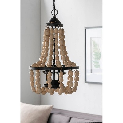 Large White Beaded 4-Light Chandelier with Iron Frame
