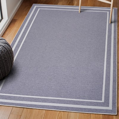 Gray and Cream Striped Chenille 9' x 12' Washable Area Rug
