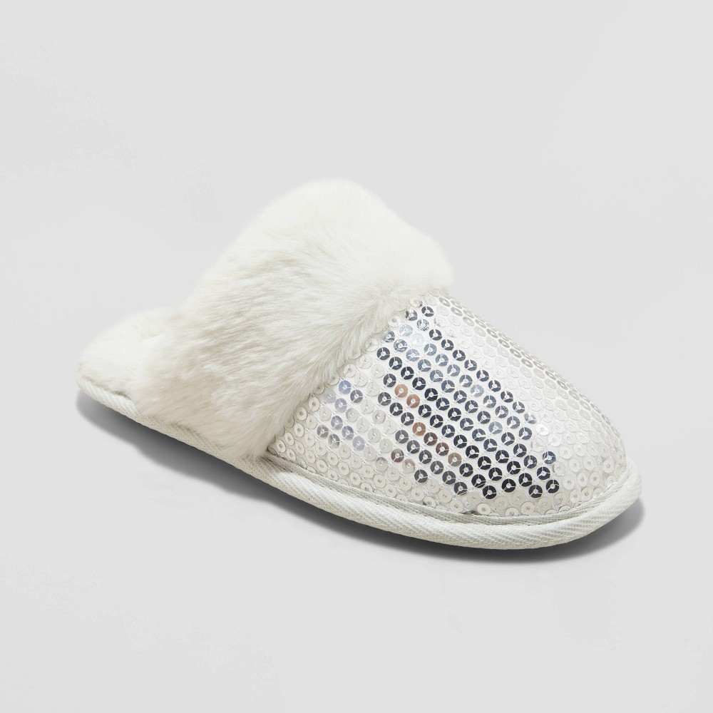 Kids' Lane Sequin Scuff Slippers - Cat & Jack™ Silver 6-7