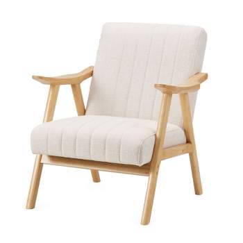 JOMEED Modern Accent Chair with Upholstered Wooden Frame and Fabric Cushion for Office, Living Room, Bedroom, Patio and Yard, Beige/Light Brown