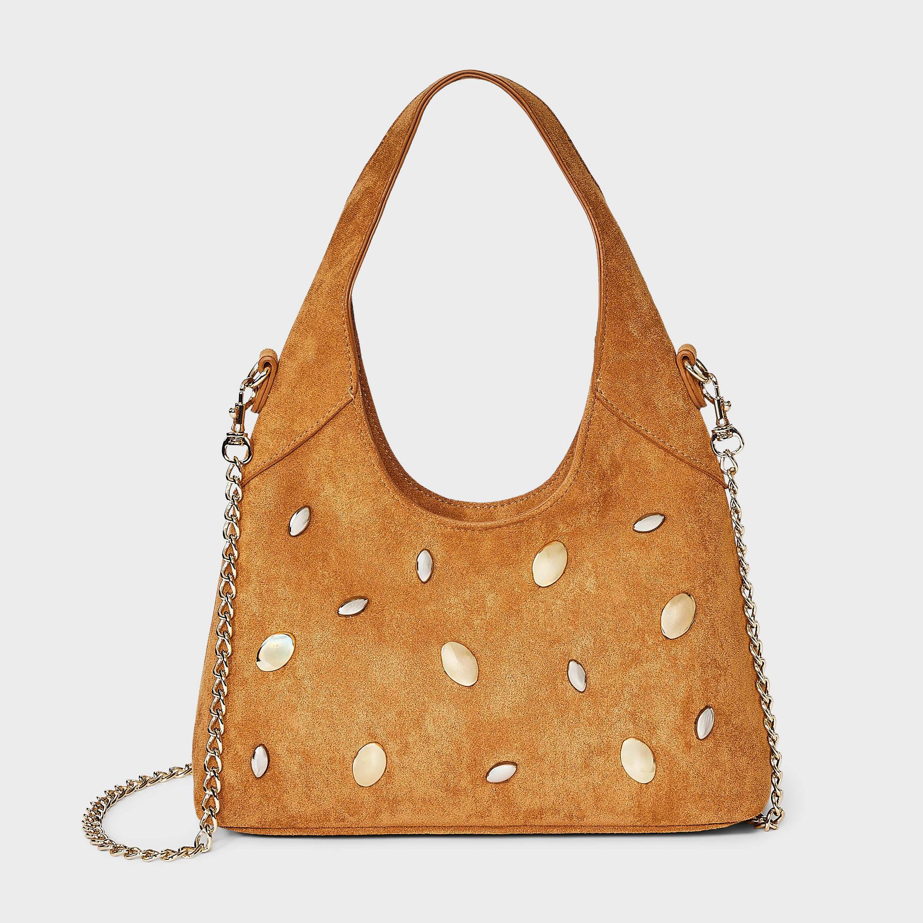 Faux Suede Mini Studded Slouchy Chain Handbag - Universal Thread™ Tan