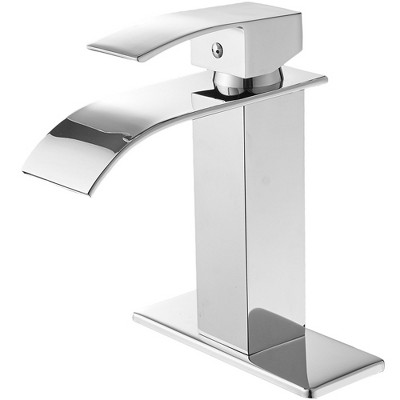 BWE Waterfall Single Handle Single Hole Low-Arc Bath Faucet Bathroom Drip-Free Vanity Sink Faucet