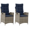 vidaXL Reclining Patio Chairs Set of 2 with Navy Blue Cushions, Adjustable Poly Rattan Loungers for Garden & Outdoor - 2 of 4