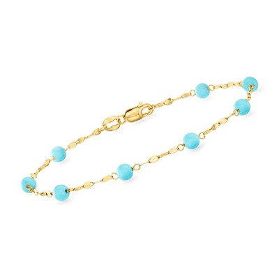 Ross-Simons Italian Simulated Turquoise Bead Station Bracelet in 18kt Yellow Gold