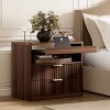 WOWLIVE Fluted Wood Nightstand with Charging Station, Modern Bedside Table with 2 Drawers & Pull-out Shelf for Living Room Bedroom - 4 of 4