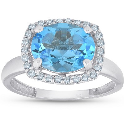 Pompeii3 2ct Oval Blue Topaz and Diamond Halo Ring 10K White Gold