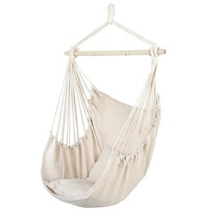 Racxily Outdoor Hanging Chair with Beige Pillow - Galvanized Pipe Frame Garden Hammock 51.18x39.37 Inch for Patio Balcony Backyard Relaxation - 1 of 4