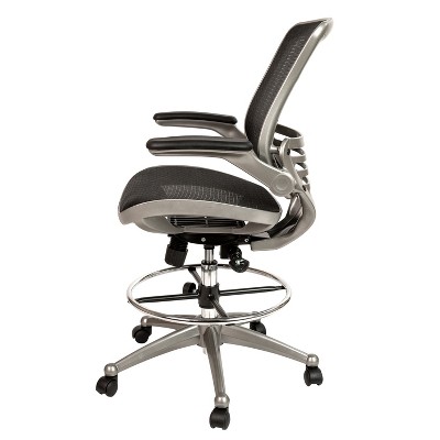 Black Mesh and Graphite Silver Drafting Chair with Adjustable Arms