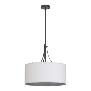 YANSUN 5-Light Industrial Black Finish Chandelier with Drum-Shaped Black Fabric Shades, No Bulbs Included,Curved Flat Tubular Arms, E26 Base - 1 of 1