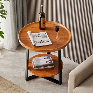 Round End Table, 19.69 IN Wood Tabletop & Black Metal Frame, 2-Tier Side Table for Living Room, Bedroom - 1 of 4