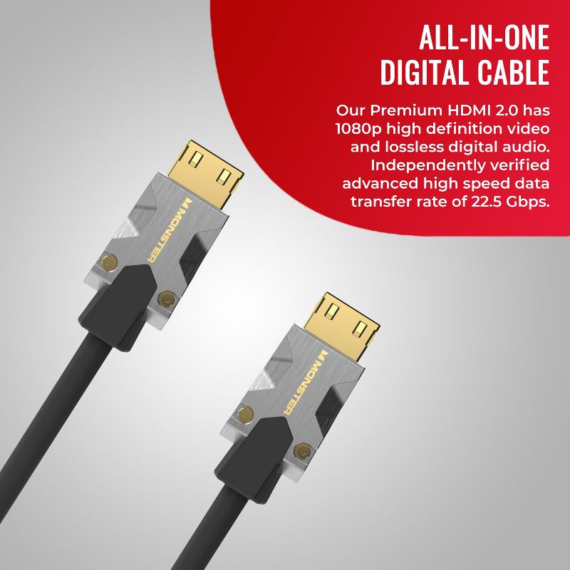 Monster M-Series Certified Premium HDMI Cable 2.0, 4K Ultra HD at 60Hz Refresh Rate, Duraflex Jacket, and Triple Layer Shielding, 22.5 Gbps , 2 of 8