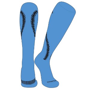 Pear Sox Softball Stitch Knee high Socks - Sky Blue, Black - 1 of 1