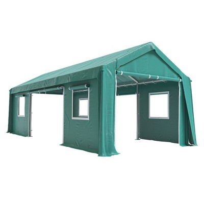 Carport Canopy,  Heavy Duty Waterproof Portable Garage, 4 Roll-up Doors, 4 Windows All-Season Carport, for Car Truck Boat Storage, Green