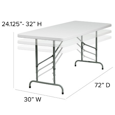 Adjustable Height 72"x30" Rectangular Metal Folding Table in Powder Coated Gray