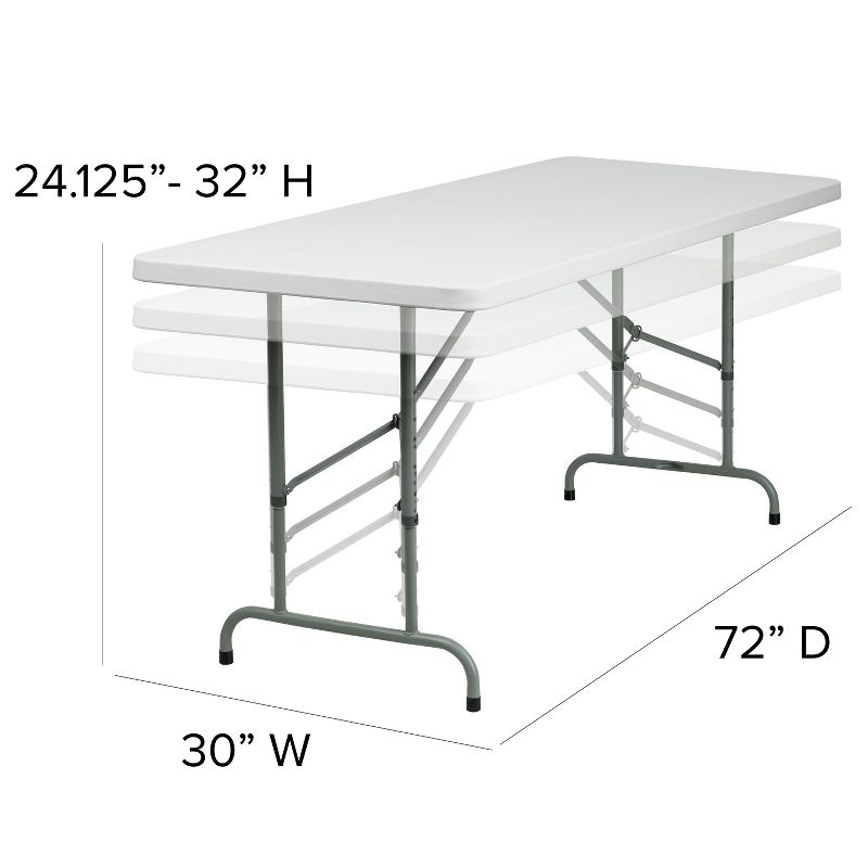 Flash Furniture 6-Foot Height Adjustable Granite White Plastic Folding Table, 5 of 11