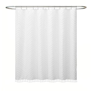 Aoibox White Fabric Boho Shower Curtain with Textured Tufted Chevron Design, Waterproof and Elegant for Bathroom Decor - 1 of 4