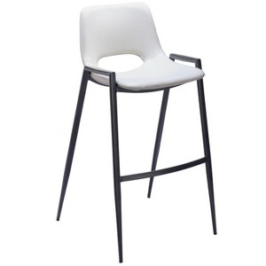 Faux Leather Barstool, 39" H White With Black Powder Coated Steel Frame and Armrests by Zuo Modern (Set of 2) - 1 of 4