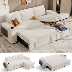 Vipbear 85" Modular Sectional Sleeper Sofa with Pull Out Bed, 3 Seat Plush Corduroy L Shaped Couch , Tool Free Assembly - 1 of 4