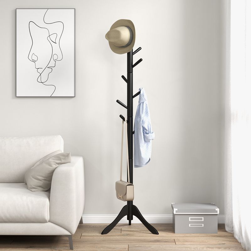 Tangkula Wood Coat Rack Freestanding 8-Hook Coat Tree with Adjustable Height Standing Jacket Hanger for Hats, 2 of 10
