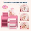 Kids Vanity with Lighted Mirror, 2 in 1 Princess Vanity Set Toddler Vanity Table & Chair Set with Open Bookshelf, Storage Cabinet & Shelves - 3 of 4