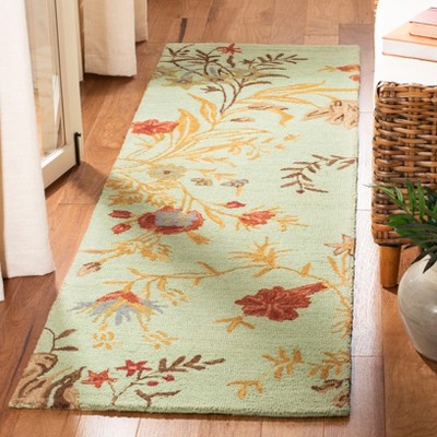 Handmade Blue Floral Wool Tufted Reversible Runner Rug 2'3" x 8'