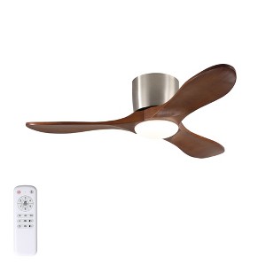 42" Ceiling Fan with Light, 3 Light Walnut Wood Blades, Remote Control, Reversible DC Motor for Living Room - 1 of 4