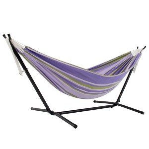 Vivere Double Cotton Hammock, Comfortable Hanging Daybed, Outdoor Relaxing Lounger with Steel Stand and Carry Bag, 9 Foot, Tranquility - 1 of 4