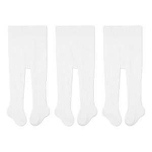 Cozyway Cable Knit Cotton Leggings/Tights for Baby Girls, 3 Pack, White, 6-12 Months Old - 1 of 4