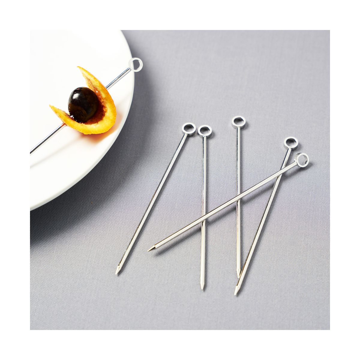 Viski Set of 6 Stainless Steel Cocktail Picks for Old Fashioned, Martini, 4.25? Skewers for Cherries, Olives, Limes, Oranges, Birthday Party, Wedding - thumbnail 5