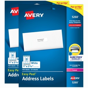 Avery Address Labels, 1" x 2-5/8",  White, 1,500 Labels (5260) - 1 of 4