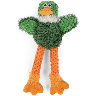 goDog Checkers Just for Me Skinny Duck Squeaky Plush Dog Toy, Chew Guard Technology - Green, Mini