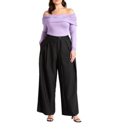 ELOQUII Women's Plus Size Pleat Detail Trouser With Long Belt