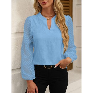 Women's Puff Long Sleeve Shirts v Neck Loose t-Shirts Dressy Casual Work Blouses 2025 Fall Tops Trendy Clothes - 1 of 4