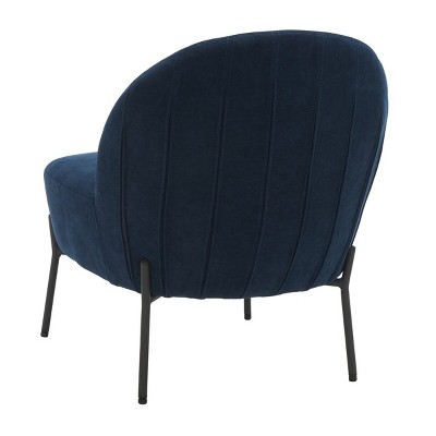 Navy Velvet Channel-Tufted Slipper Chair with Metal Legs