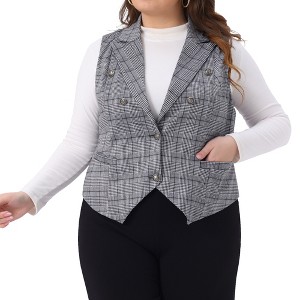 Agnes Orinda Women's Plus Size Checkered Vintage Plaid Steampunk Sleeveless Button Down Office Work Vest with Pocket - 1 of 4