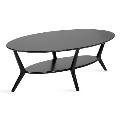 Nylah Black Oval Solid Wood Coffee Table with Storage