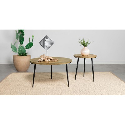 Pilar Round Mango Wood and Black Metal Coffee Table