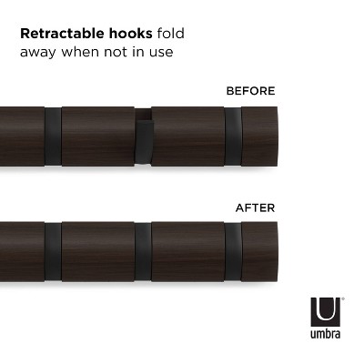 Flip Black and Walnut Solid Wood Wall Mounted Coat Rack with 8 Hooks