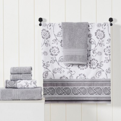 Stone Gray Cotton Jacquard and Solid Towel Set